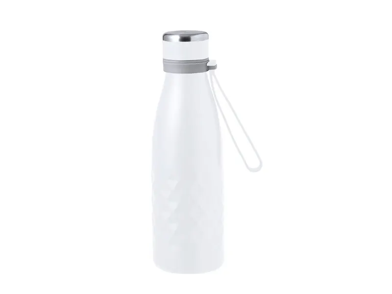 Botella térmica de acero Hexor 550 ml con asa silicona en blanco de acero inox, vista frontal