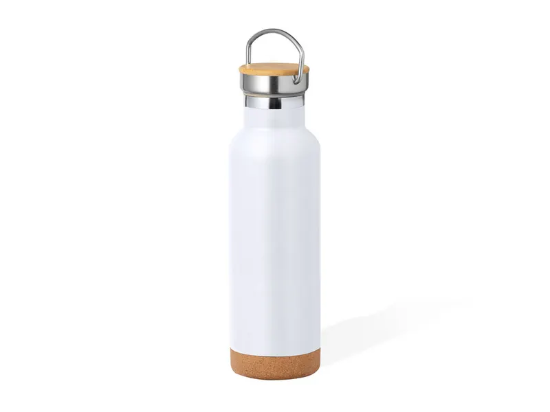 Botella térmica de acero Dixont 650 ml base de corcho en blanco de acero inox/ corcho/ bambú, vista frontal