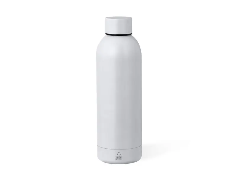 Botella térmica de acero reciclado Keono 550 ml en blanco de acero inox reciclado, vista frontal