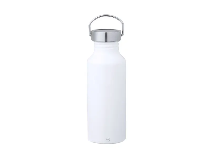 Bidón de aluminio reciclado Zandor 650 ml tapón plateado en blanco de aluminio reciclado, vista frontal