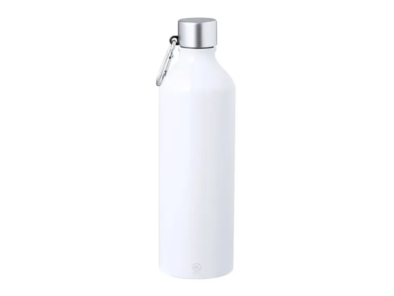Bidón de aluminio reciclado Winex 800 ml con mosquetón en blanco de aluminio reciclado, vista frontal