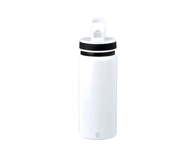 Bidón de aluminio reciclado Nolde 680 ml con pajita en blanco de aluminio reciclado, vista frontal