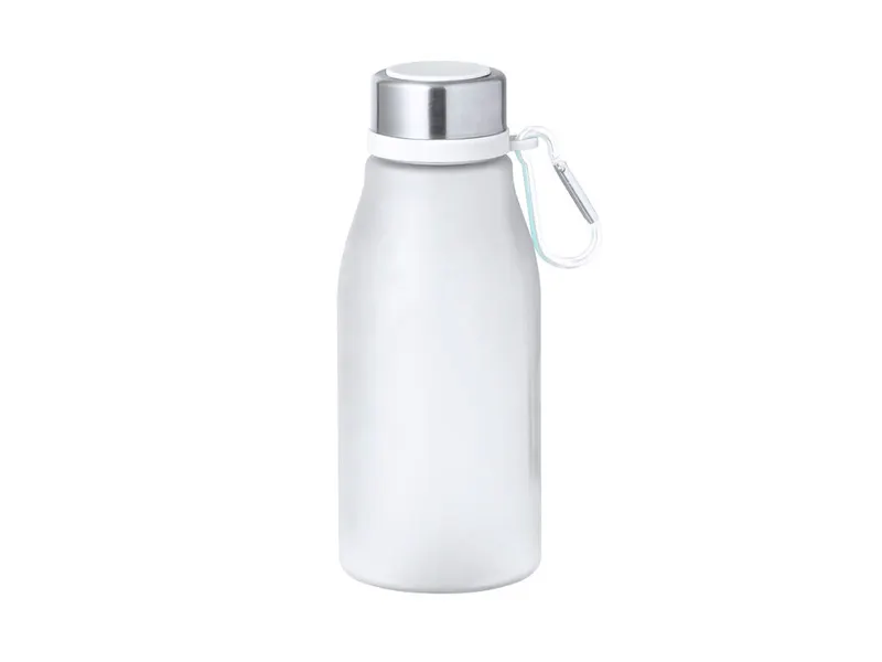 Bidón de RPET Katsur 370 ml con mosquetón en blanco de RPET, vista frontal