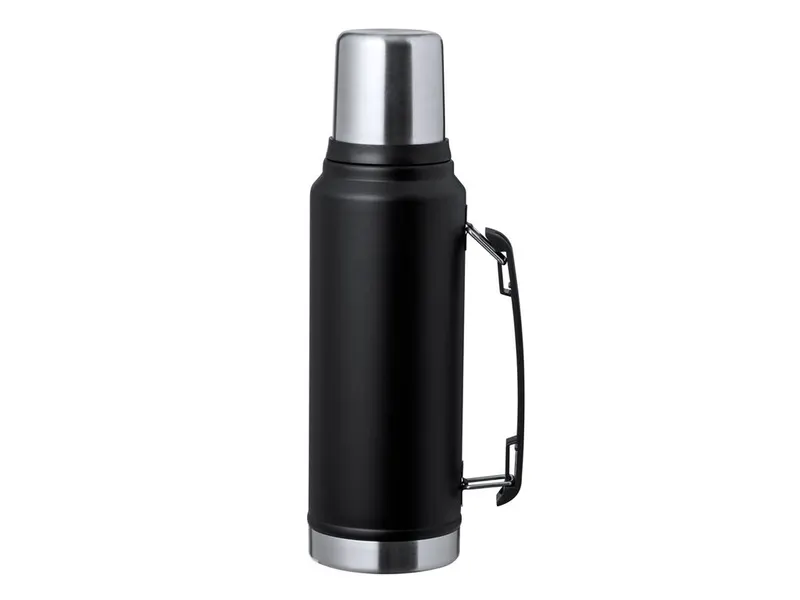 Termo de acero Jokinen 1 l con tapón vaso y asa en negro de acero inox, vista frontal
