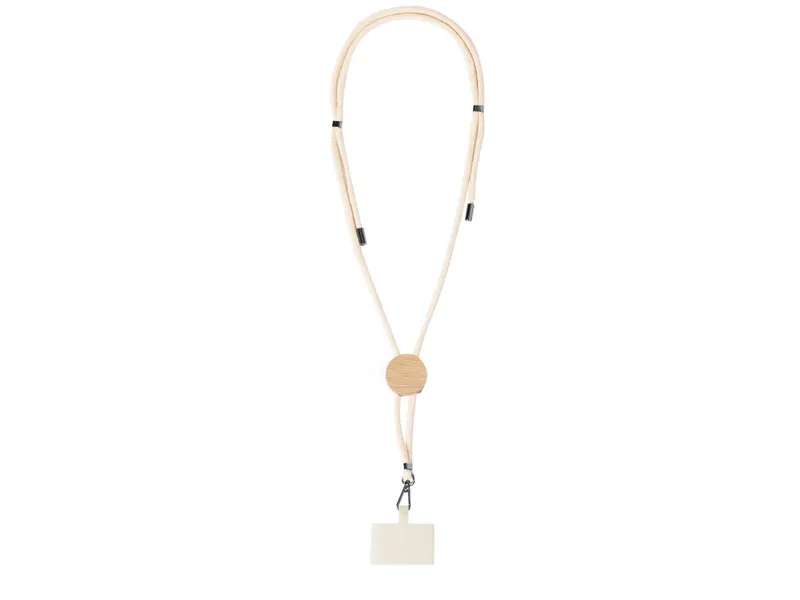 Lanyard de algodón Reuter con soporte para móvil en círculo de algodón/ bambú, vista frontal