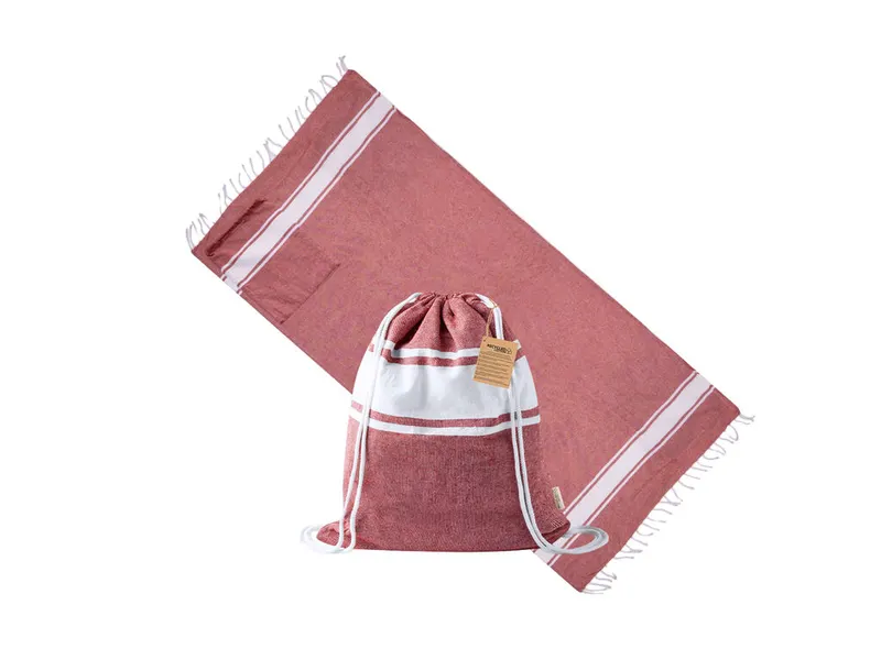 Pareo mochila de algodón reciclado Carey 170 g en rojo de 100% algodón reciclado 170 g/ m2, vista frontal
