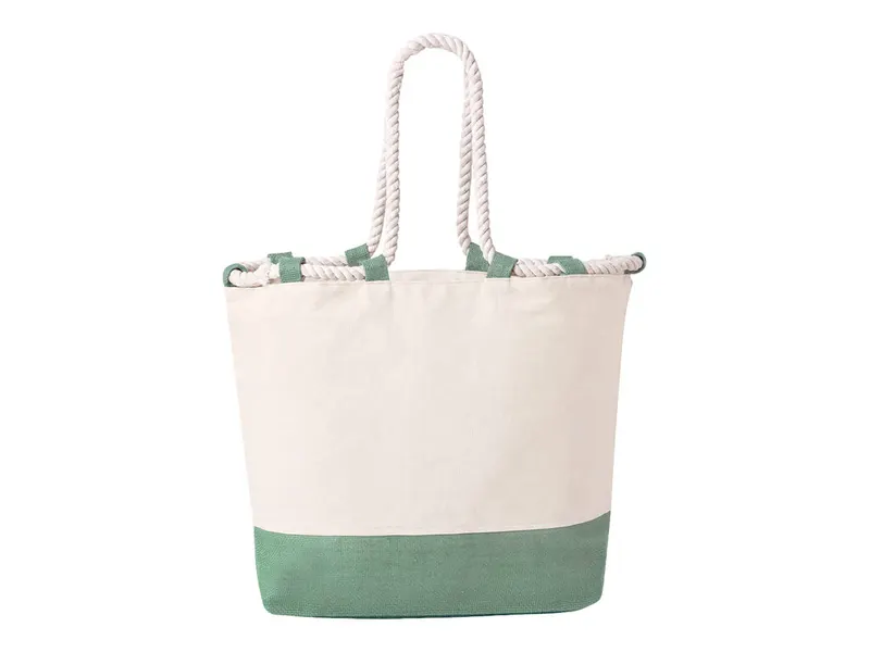 Bolsa de algodón Belesi 280 g con asas de cuerda en verde de algodón 280 g/ m2/ yute, vista frontal