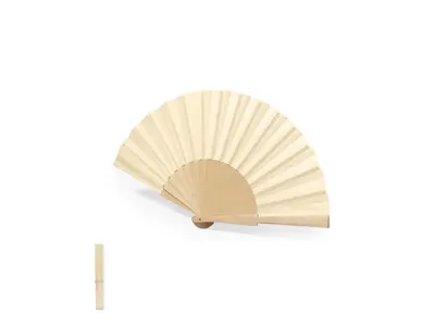 Abanico de madera y tela de algodón y poliéster personalizable