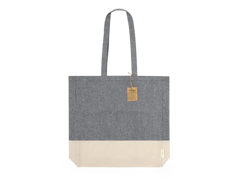 Bolsa de algodón reciclado Kauna 120 g con fuelle en negro de algodón reciclado 120 g/ m2, vista frontal