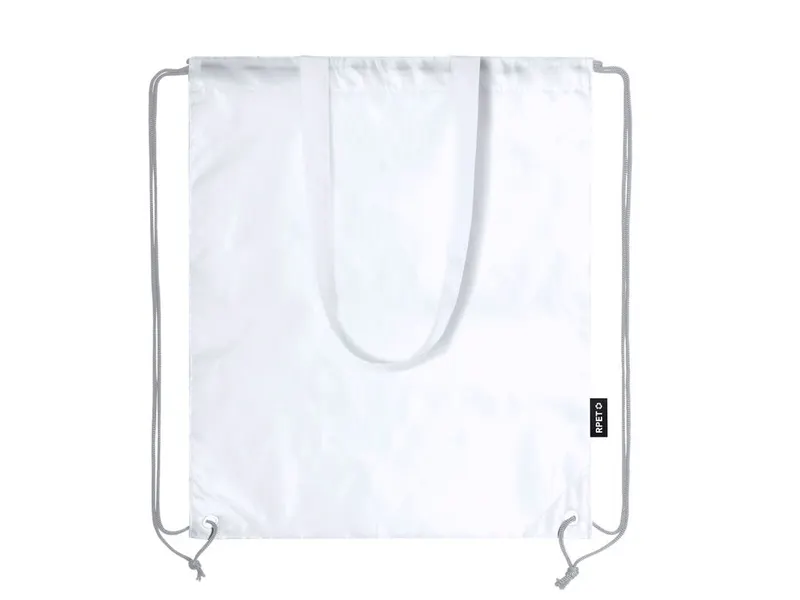 Bolsa mochila de cuerdas RPET Falyan 210T asas 70 cm en blanco de poliéster RPET, vista frontal