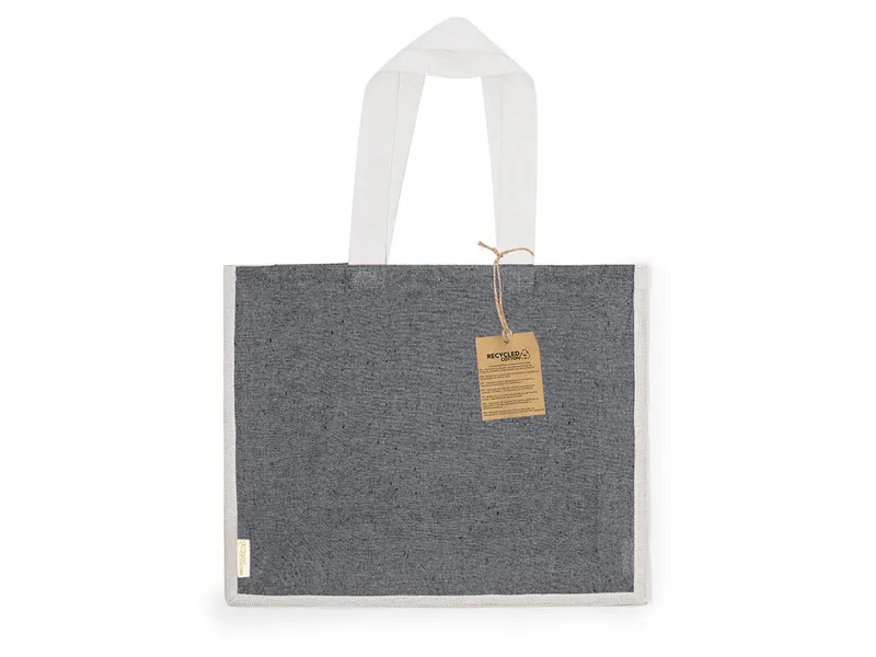 Bolsa de algodón reciclado Talara 140 g con yute en negro de algodón reciclado 140 g/ m2/ yute, vista frontal