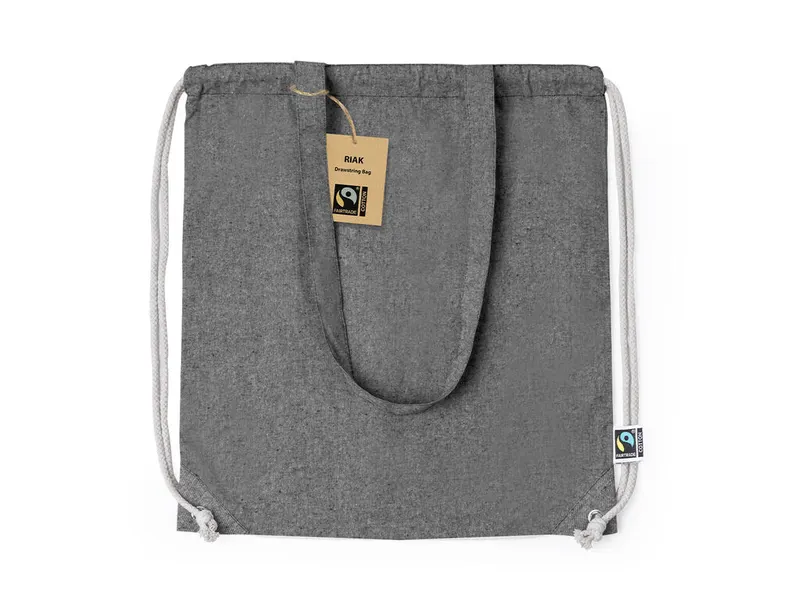 Mochila de cuerdas algodón Fairtrade Riak 140 g en fairtrade negro de algodón fairtrade 140 g/ m2, vista frontal