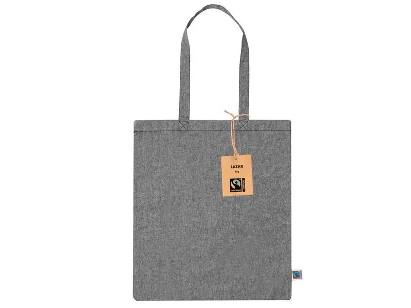 Bolsa de algodón Lazar Fairtrade 120 g asas 70 cm en fairtrade negro de algodón fairtrade 120 g/ m2, vista frontal
