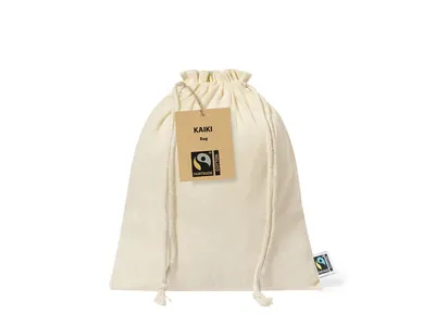 Bolsa de algodón Kaiki Fairtrade 105 g con cordón personalizable