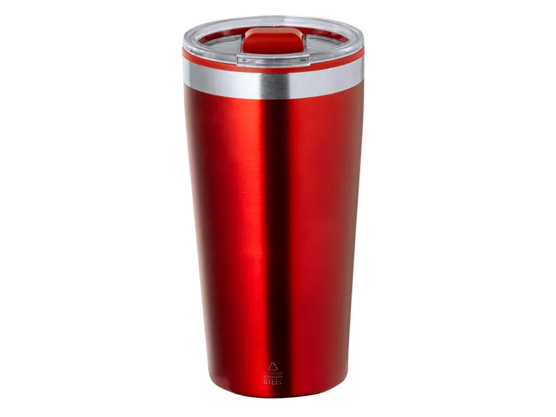 Vaso térmico de acero reciclado Dione 600 ml interior PP en rojo de acero inox reciclado/ interior PP, vista frontal