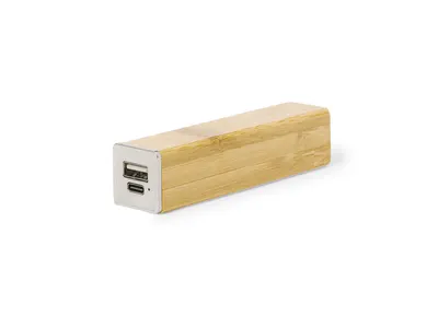 Batería externa de bambú Godimer 2.200 mAh personalizable