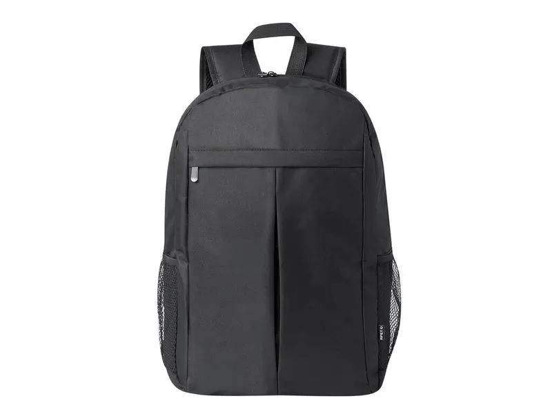 Mochila de RPET Amurax 600D espalda transpirable 15 pulgadas en negro de poliéster 600D RPET, vista frontal