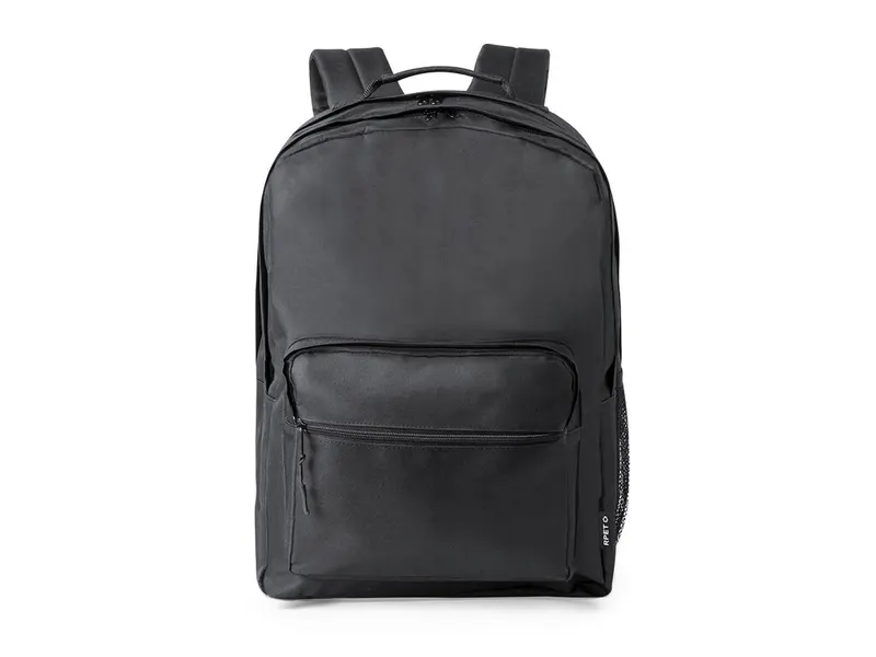 Mochila de RPET Bogart 600D 4 bolsillos portátil 15 pulgadas en negro de poliéster 600D RPET, vista frontal