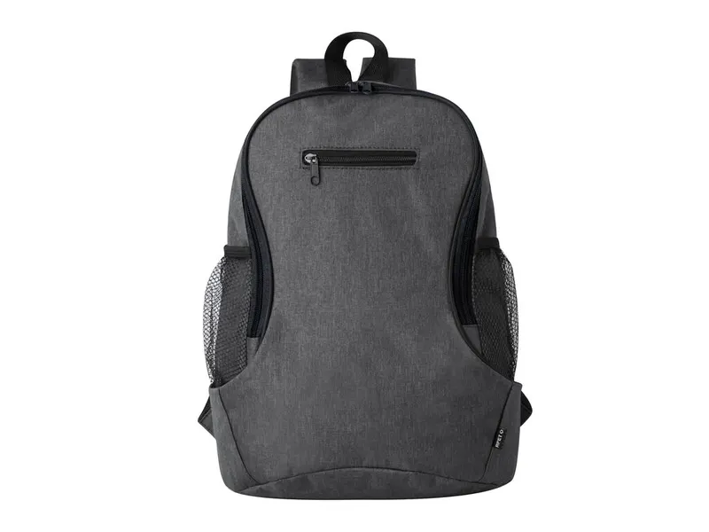 Mochila de RPET Sergli 300D bolsillos de rejilla en negro de poliéster 300D RPET, vista frontal