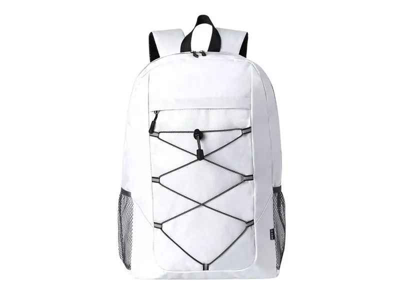 Mochila de RPET Manet 600D cuerda elástica frontal en blanco de poliéster 600D RPET, vista frontal