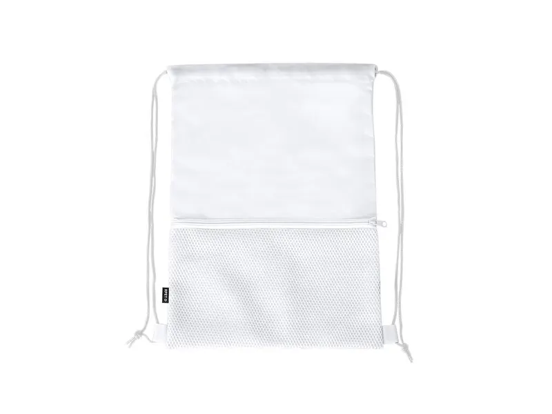 Mochila de cuerdas RPET Uznam 210D bolsillo de rejilla en blanco de poliéster 210D RPET, vista frontal