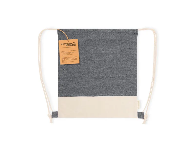 Mochila de cuerdas algodón reciclado Vexira 120 g 6 kg en negro de algodón reciclado 120 g/ m2, vista frontal