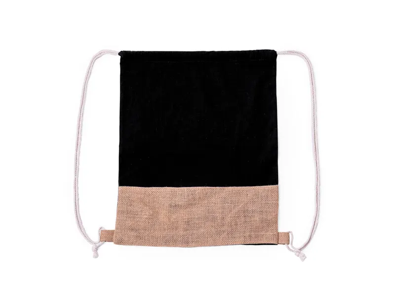 Mochila de cuerdas algodón y yute Zyndrax 120 g en negro de yute/ algodón 120 g/ m2, vista frontal