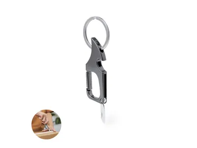Llavero abridor con mosquetón y cuchillo personalizable