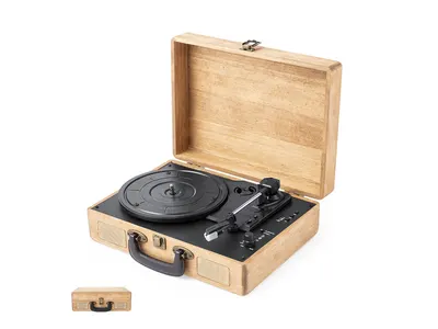 Tocadiscos portátil Bluetooth en maletín de madera personalizable