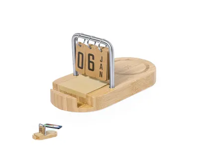 Cargador de bambú Sainford con calendario y notas adhesivas personalizable