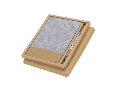 Set bloc de fieltro RPET Webermax y bolígrafo de aluminio personalizable