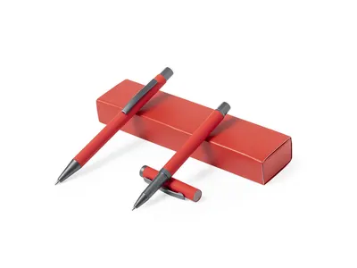 Set bolígrafo y roller aluminio goma Bostit con caja personalizable