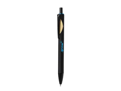 Bolígrafo de aluminio Piklam goma negro y clip con bambú personalizable