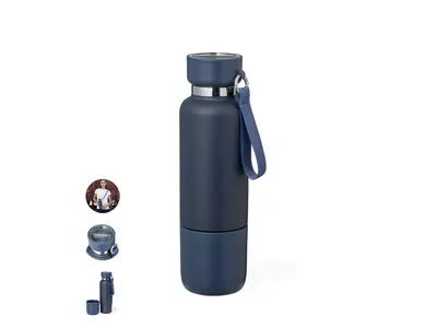 Botella térmica de acero Flautrok 500 ml con vaso y lanyard personalizable