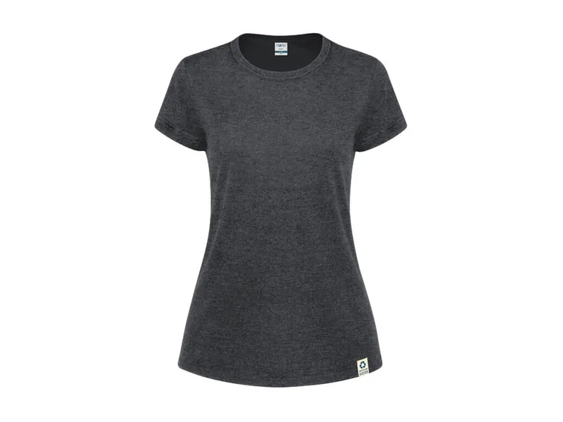 Camiseta de algodón reciclado RPET Bandul 150 g mujer en negro de 60% algodón reciclado single jersey/ 40%, vista frontal