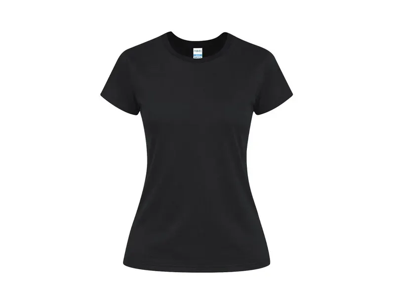 Camiseta de algodón Seiyo 160 g mujer en colores en negro de 100% algodón ring spun, single jersey 160 g/, vista frontal