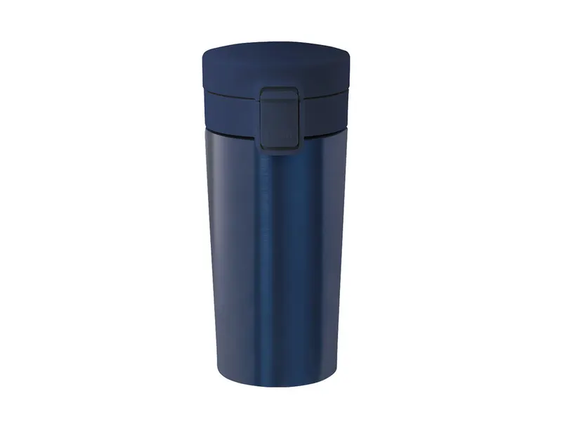 Vaso térmico de acero Jorlens 380 ml tapa a rosca en marino de acero inox, vista frontal