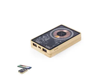 Batería externa Dominik 5.000 mAh con base de bambú personalizable