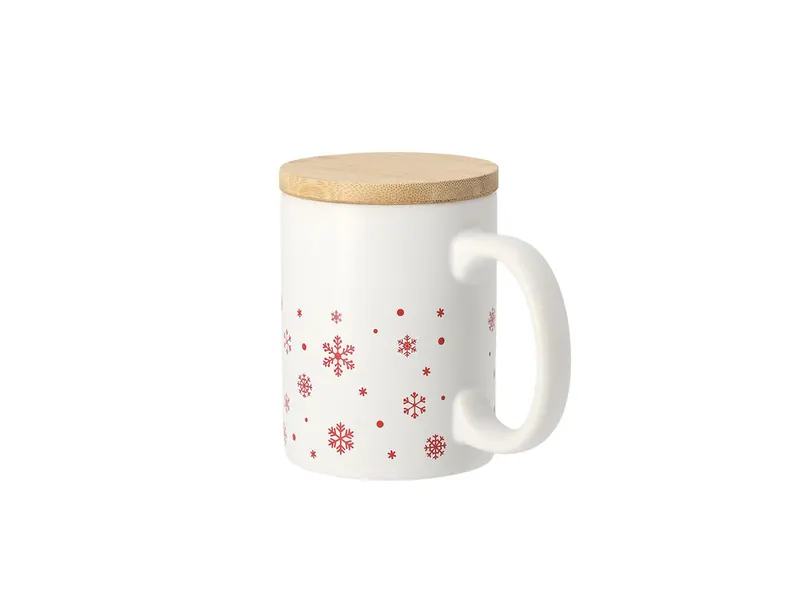 Taza de cerámica Helogran navideña 300 ml con tapa de bambú en blanco de cerámica/ bambú, vista frontal