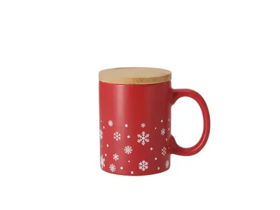 Taza cerámica navideña 300 ml con tapa de bambú personalizable