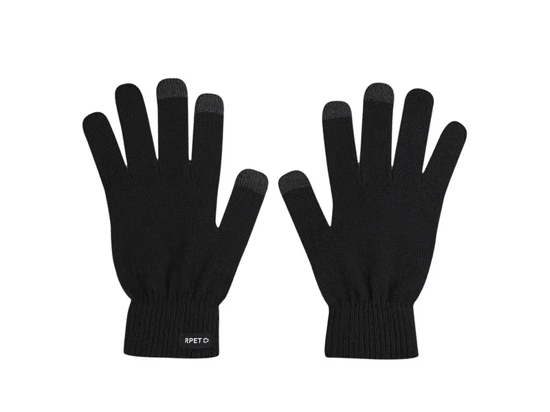 Guantes táctiles de RPET Brolyn con dedos de color en negro de poliéster RPET, vista frontal