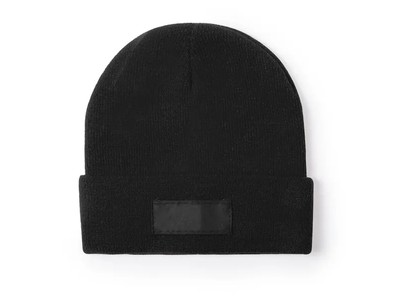 Gorro de acrílico Vert con etiqueta frontal infantil en negro de acrílico, vista frontal
