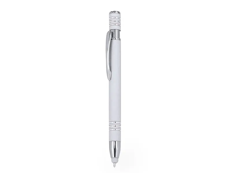 Bolígrafo puntero de aluminio Harkin goma marcaje plateado en blanco de aluminio, vista frontal