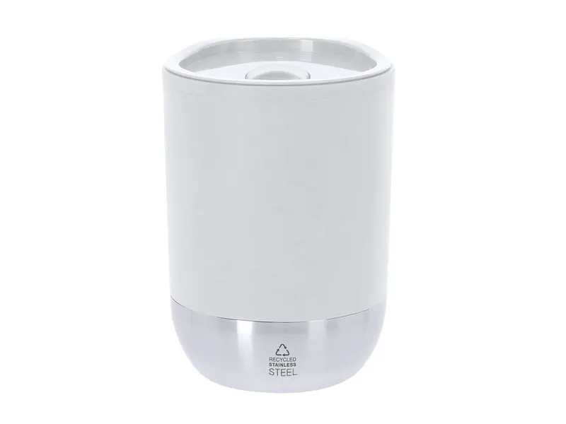 Vaso térmico de PP reciclado Watkins 290 ml base de acero en blanco de PP reciclado/ base acero inox reciclado, vista frontal