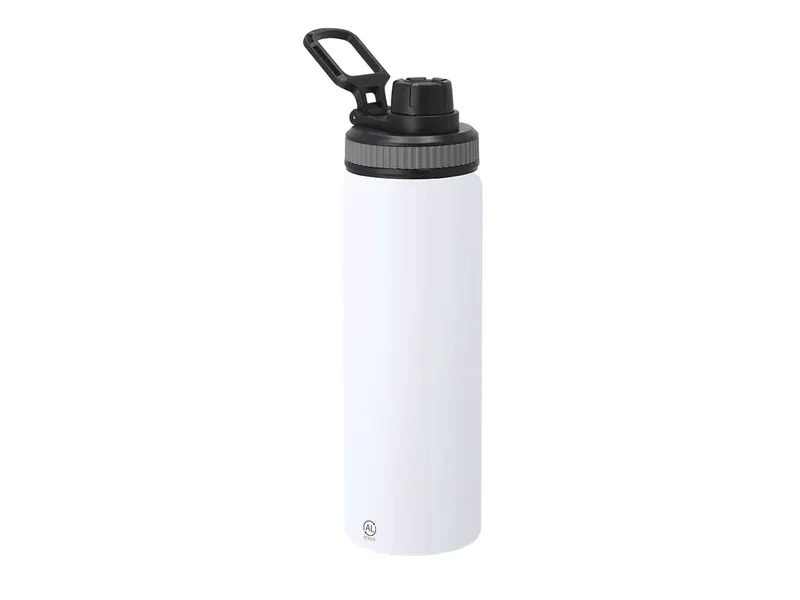 Bidón de aluminio reciclado Fouler 800 ml asa ajustable en blanco de aluminio reciclado, vista frontal