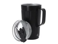 Taza térmica reciclada Korplax 350 ml con orificio pajita de acero inox reciclado, vista lateral