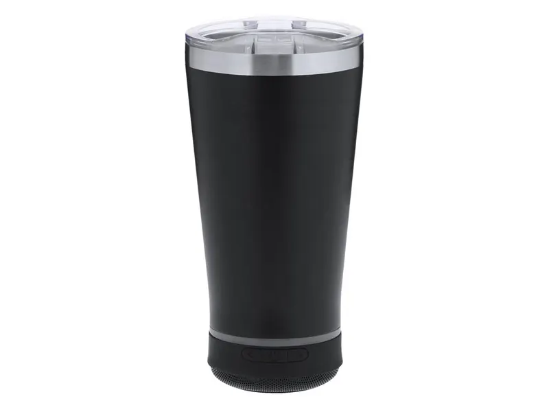 Vaso térmico Tandix con altavoz Bluetooth 440 ml en negro de acero inox, vista frontal