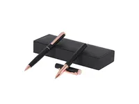 Set bolígrafo y roller aluminio negro y oro rosa Blexa de aluminio, vista frontal