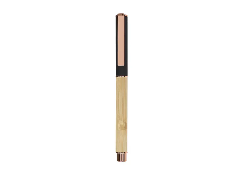 Roller de bambú y aluminio Bobbin detalles oro rosa en negro de bambú/ aluminio, vista frontal