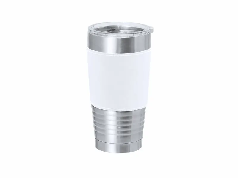 Vaso térmico de acero Zuncex 420 ml con banda de PU en blanco de acero inox/ PU, vista frontal